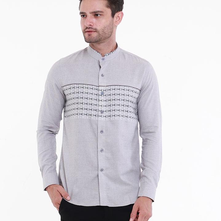 ♗ KOKO EMBARA GREY Kemeja Casual Formal Pria Lengan Panjang LS - Baju Atasan Top Man Muslim Shirt Ed
