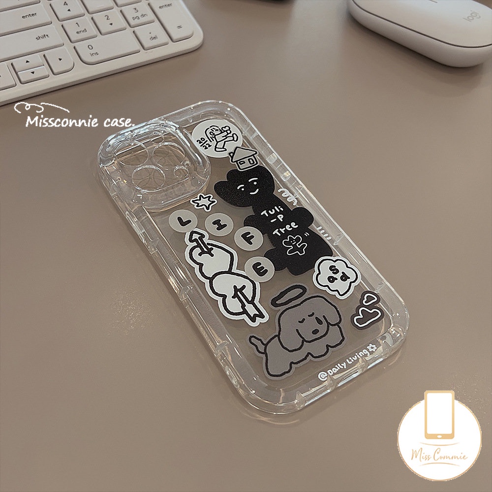 Casing Kompatibel Untuk iPhone 7Plus XR 7-8 6s 6plus 11 13 12 14 Pro Max X XS Max SE 2020 Ins Graffiti Kartun Anjing Yang Indah Stiker Shockproof Airbag Case Lembut Tpu Penutup Bening
