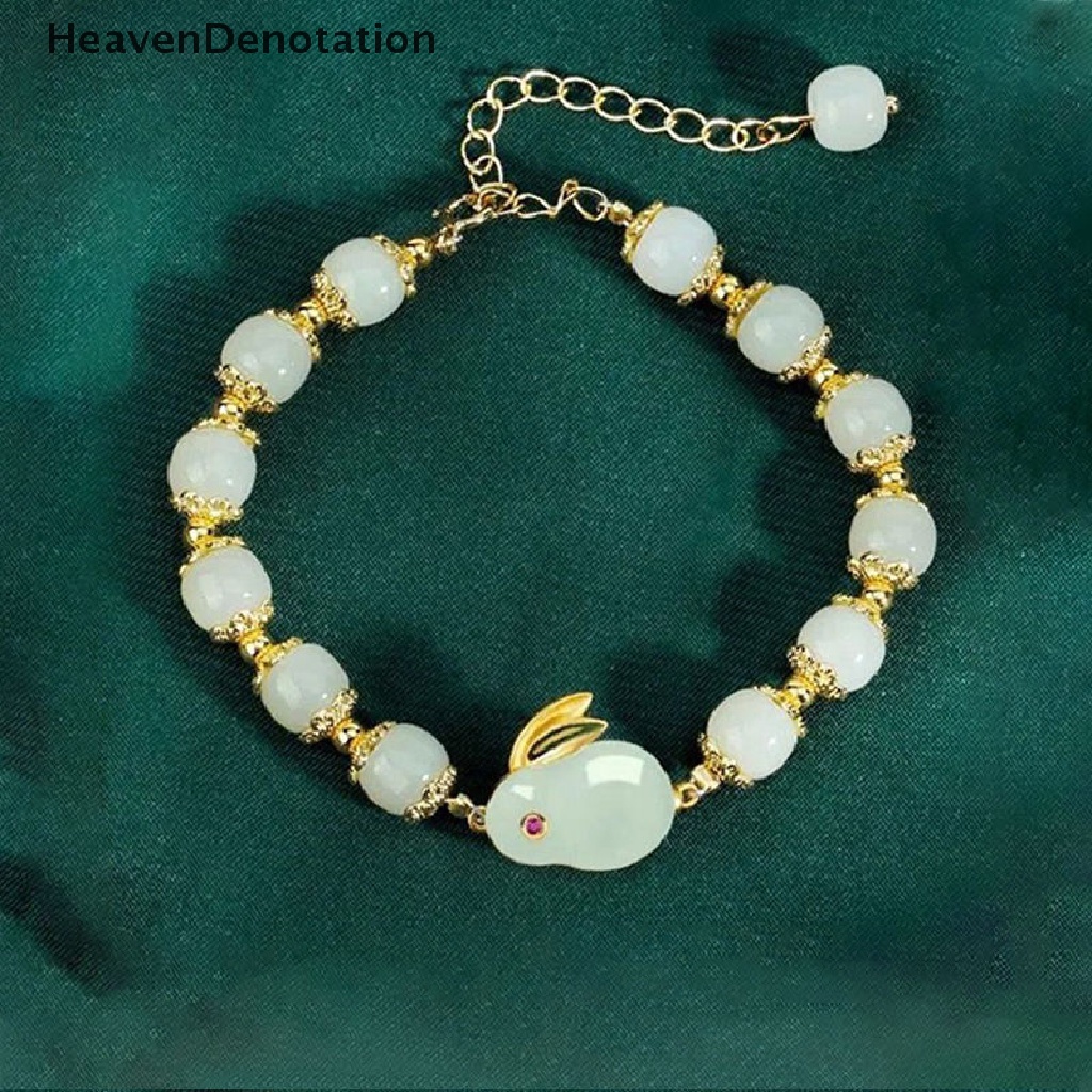 [HeavenDenotation] Sederhana Mode Kelinci Hetian Giok Gelang Fashion Temperamen Hewan Pesona Gelang Untuk Gadis Lucu Wanita Gelang Perlengkapan Perhiasan HDV