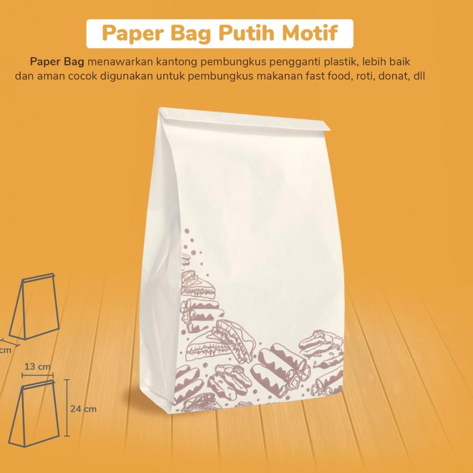 

Serba Serbu (Isi 100) Paper Bag / Kantong Kertas Putih Motif 13x8x24 Murah Terlaris