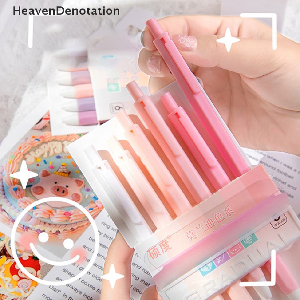 [HeavenDenotation] 6pcs/set Lucu Morandi Color Press Gel Pen ST Nib 0.5mm Hitam Tinta Kantor Sig Pen Mahasiswa Kawaii Alat Tulis Wrig Perlengkapan HDV