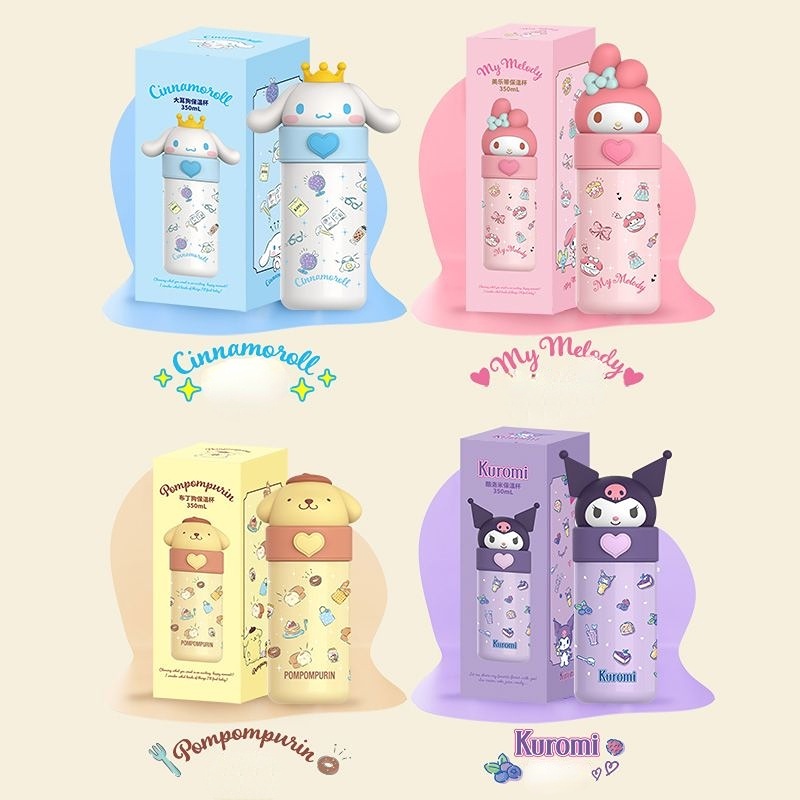 350ml Sanrioed Anime Kuromi Cinnamoroll Thermos Mug Kawaii Botol Air Olahraga 316stainless Steel Thermal Cup Botol Air Anak