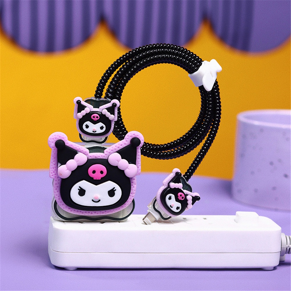 IPHONE 4pcs/set Sanrio Stereo DIY Kartun Kabel Data Charging Cable Pelindung Case Untuk Iphone18/20w 14promax /14Plus /13 Pro Max/11 /12 Kuromi Melody Cinnamoroll Charging Head