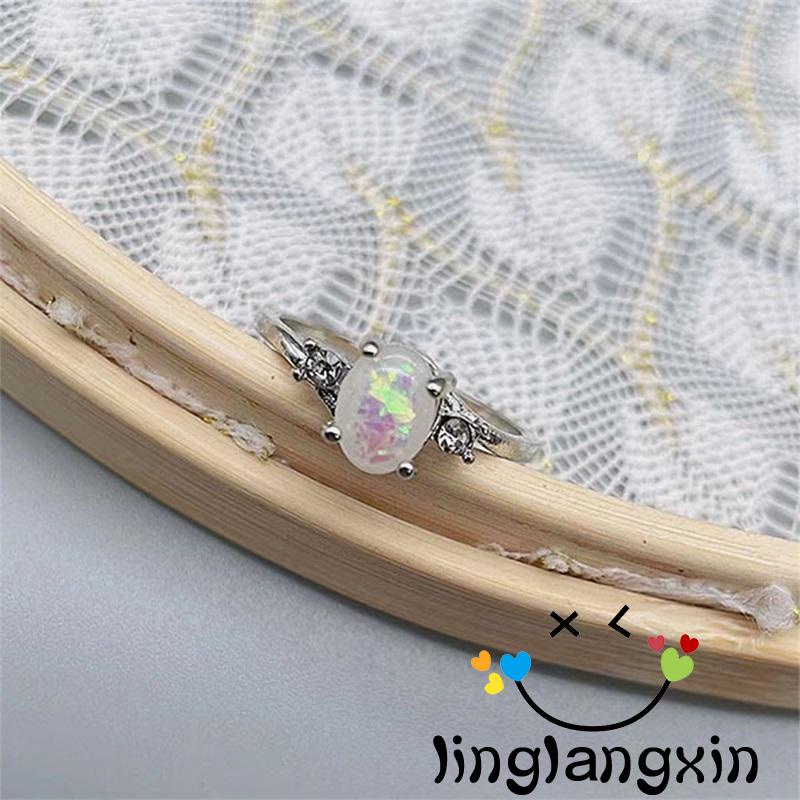 Llx-sparkling Berlian Imitasi Dihiasi Permata Canggih Elegan Pertunangan Cincin