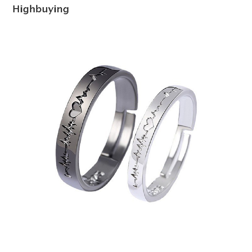 Hbid Cincin Pasangan Romantis Untuk Wanita Pria Punk Hati Ekg Hitam Putih Selamanya Cinta Janji Pernikahan Ring Valene'S Day Gift Glory