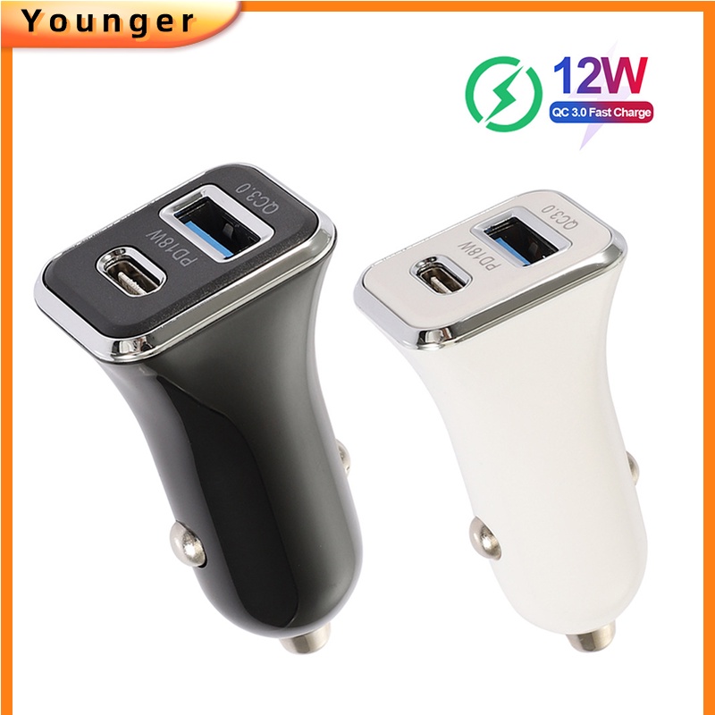 2.4a PD 12W Handphone Fast Charging Car Charger Tipe-C Adaptor Mobil PD+USB Travel Charger Mobil Untuk i-Phone Android