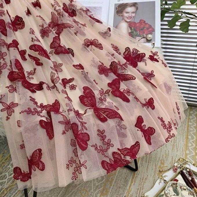 ♘ Rok Tutu 3D Import / Maxi Skirt Motif  Kupu Kupu Timbul ❀