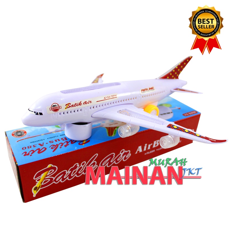 MAINANKEI MAINAN ANAK MURAH PESAWAT TERBANG BATIK AIR AIRBUS A380-200BK ADA LAMPU LED DAN SOUND MUSIK