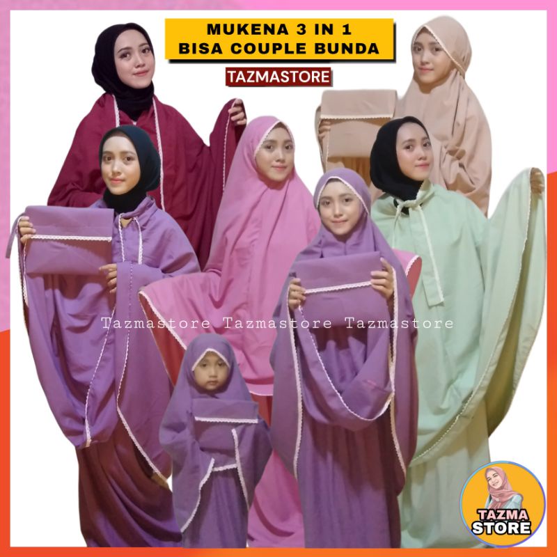 muekna couple ibu dan anak katun premium-mukena anak usia 2 tahun3-4-5-6-7 dan dewasa mukenah mukena
