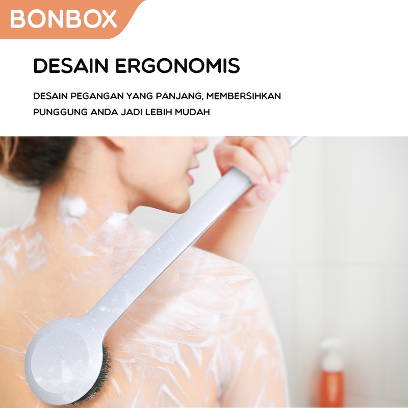 BBS01 Bonbox Sikat Mandi Punggung Shower Puff Soft Bathing Brush BBS01 LONG HANDLE