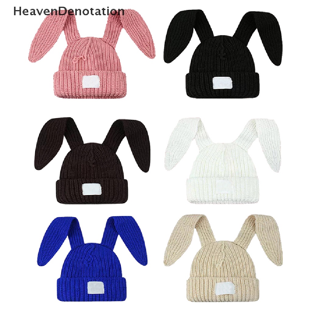 [HeavenDenotation] Kelinci Lucu Topi Telinga Panjang Topi Rajut Musim Gugur Musim Dingin Hangat Topi Rajut Topi Unisex Topi Kupluk Topi Telinga Panjang Crochet Knitted Bunny Hat HDV