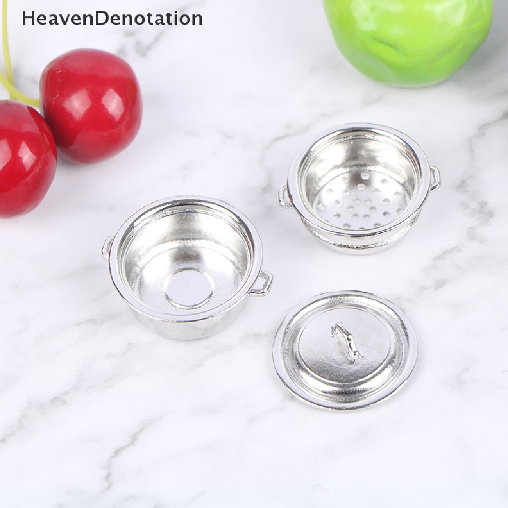 [HeavenDenotation] 1: 12 Dollhouse Miniature Metal Steamer Pot with Cover Set Kitchen Accessories HDV