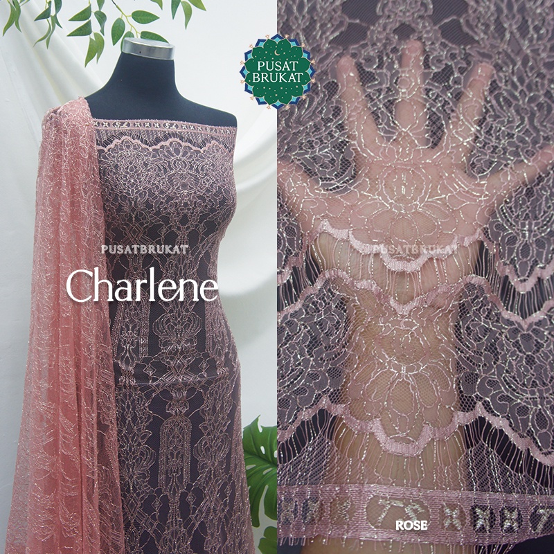 KAIN KEBAYA BROKAT SEMI PRANCIS PANEL SANTILY / BRUKAT CHANTILY METALIK, CHARLENE P 250CM X L 140CM [harga per potong}