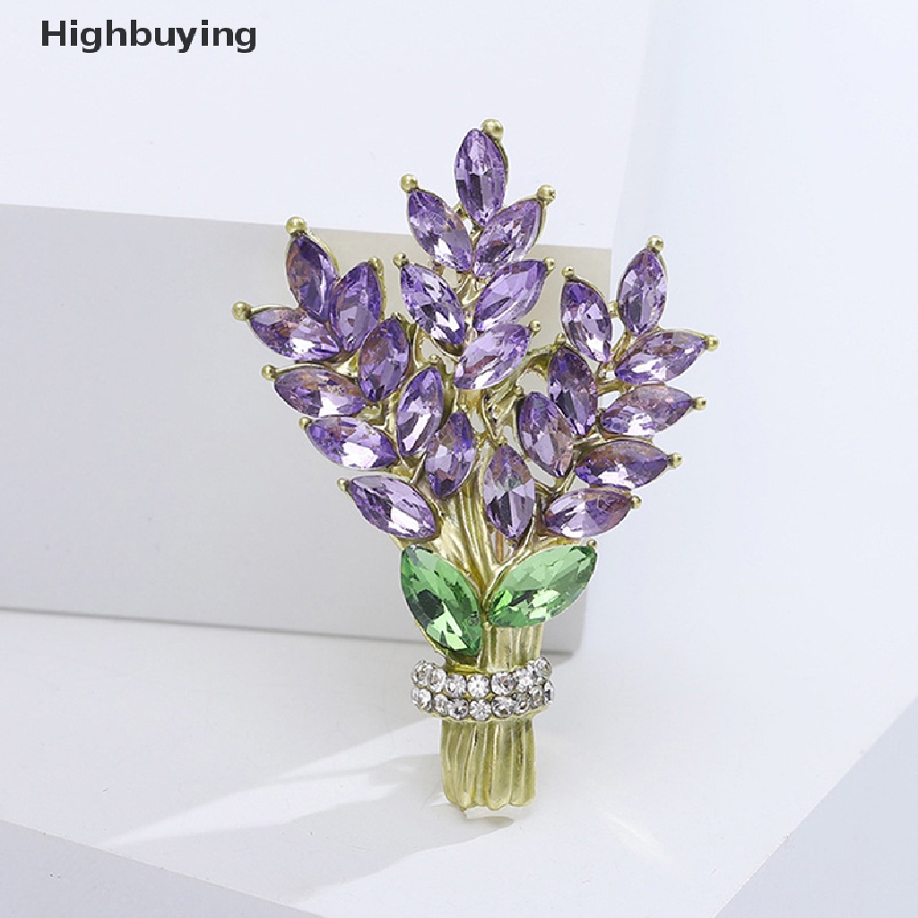 Hbid Women Brooch Romantic Crystal Lavender Flower Lapel Pins Alloy Plant Brooch Lapel Pins Accessories Gifts Jewelry Glory