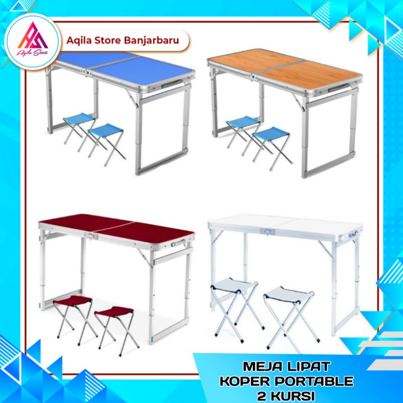 Meja Koper Portable + 2 Kursi / Meja Lipat Koper Serbaguna / Meja Lipat Portable Serbaguna Kaki Bula