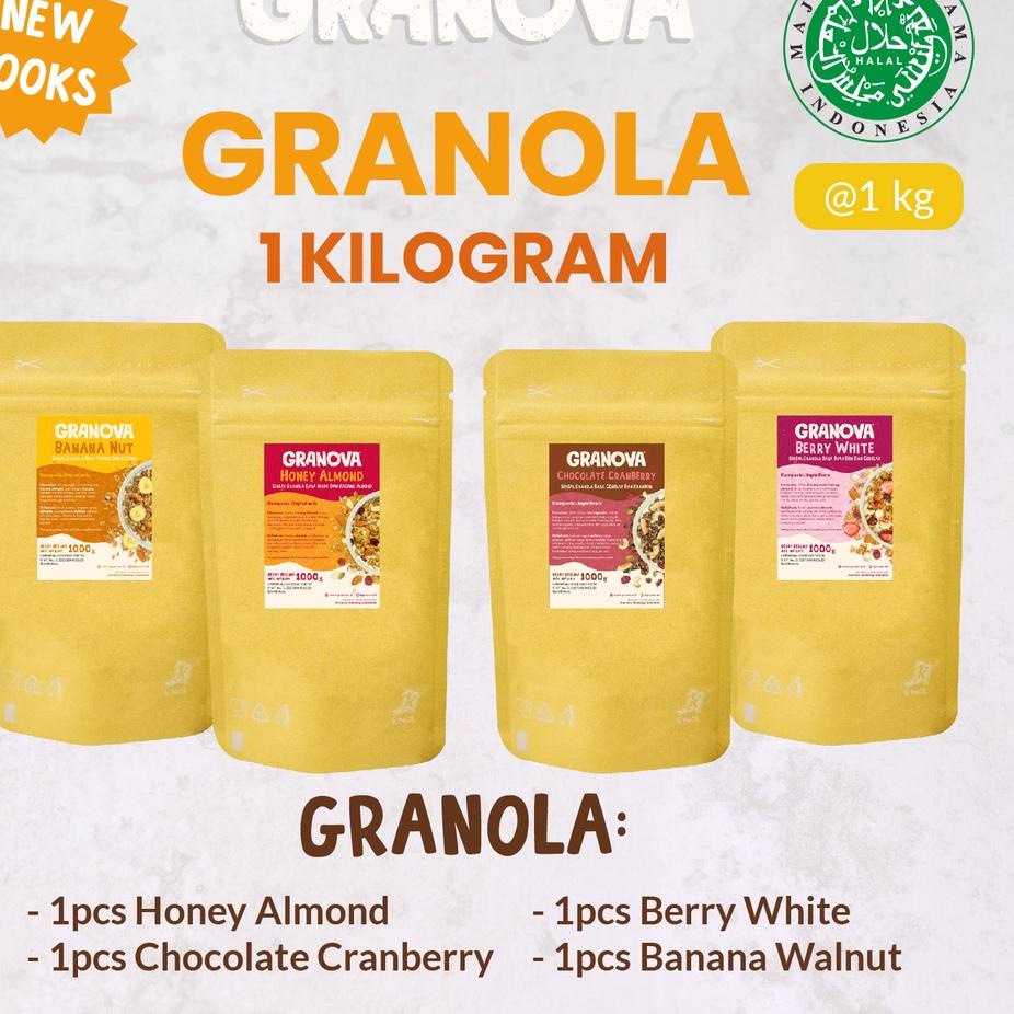 

Diskon✔️⭐-Granola by Granova 1 Kg - Sereal Granola, Menu Sarapan Sehat Bergizi (Honey Almond Chocolate Cranberry, Banana Walnut, Berry White) - Halal