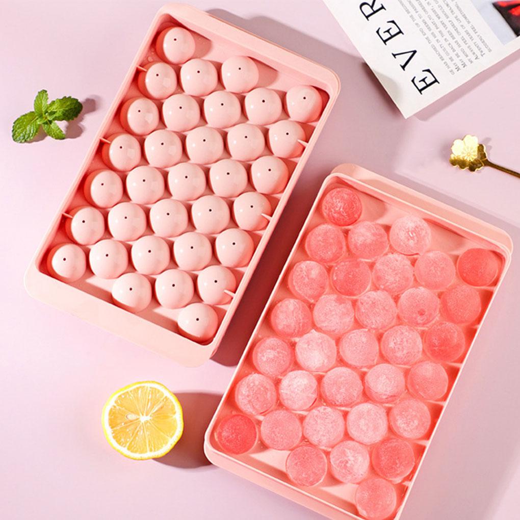 33kisi Cetakan Es Batu Tray Lapisan Ganda PP Reusable Round Shaped Icing Cubes Tray Molds Makers Alat Membuat Dapur