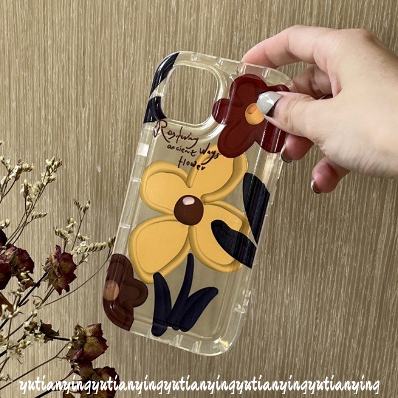 Ins Korea Flower Case Kompatibel Untuk iPhone XR 7plus 14 Pro MAX 11 13 12 Pro MAX 7 8 6 6S Plus X XS MAX 8plus SE 2020 Lukisan Minyak Bunga TPU Lembut Shockproof Airbag Phone Cover