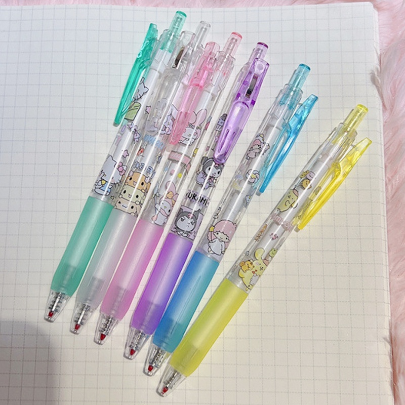 [Warna Random] Kartun Lucu Sanrio Press Gel Pen Kawaii Cinnamoroll Kuromi Melody 0.5mm Hitam Roller Ball Pen Siswa Pena Menulis Perlengkapan Kantor Sekolah