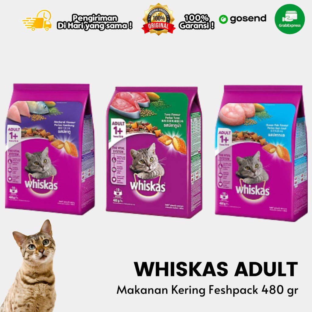 Makanan Kucing Kering Dry Food WHISKAS Adult 480gr