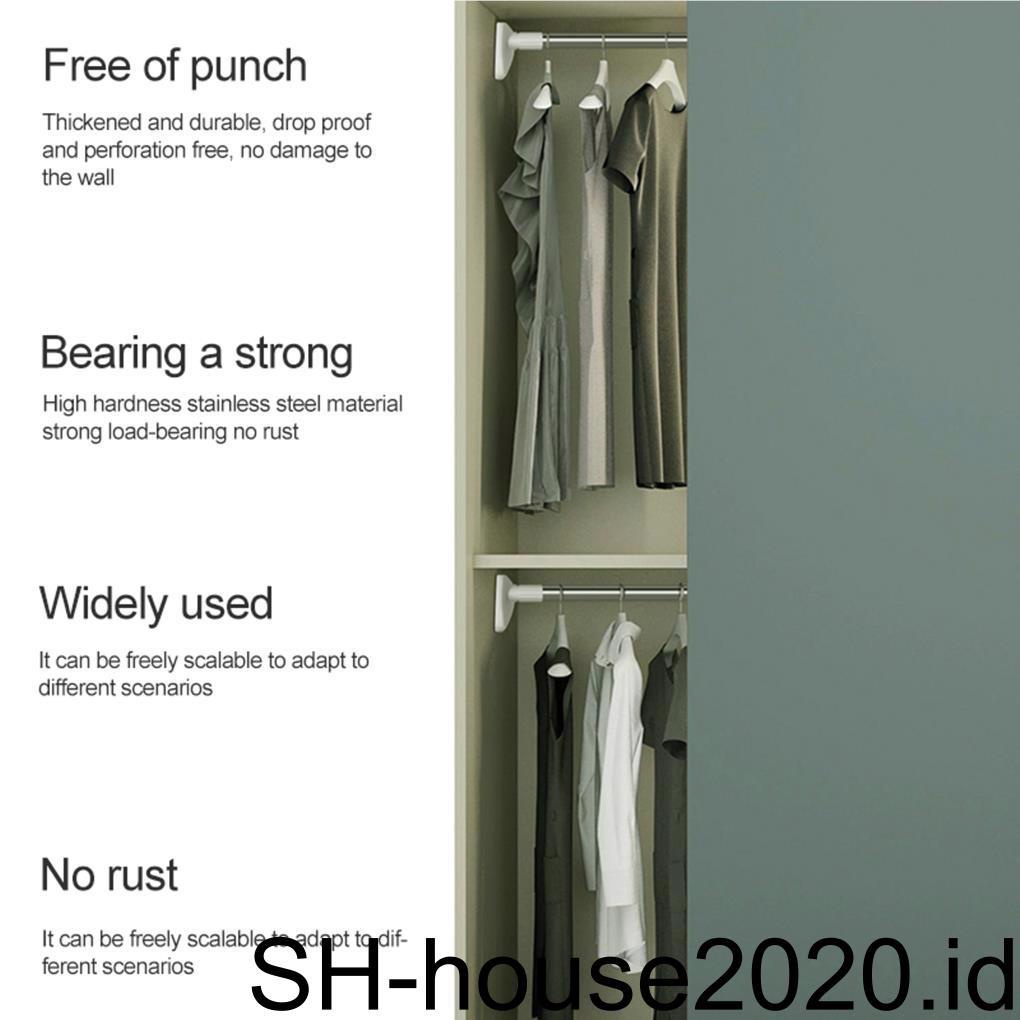 Batang Gantung Baju Free Punching Adjustable Tiang Handuk Stainless Steel Yang Dipasang Di Dinding Rak Pengeringan Lemari Pakaian Menggunakan Perangkat