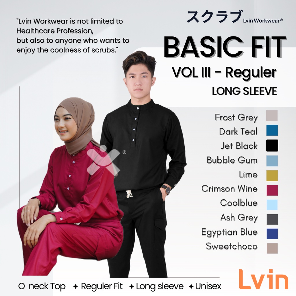 [ Lvin ] Vol III - Baju OKA Kerah Bulat Celana Reguler fit Lengan Panjang / Doctor's Scrub / Baju Jaga /Set Baju Celana Jaga Oka / Dokter  / Baju OK Seri Day By Day