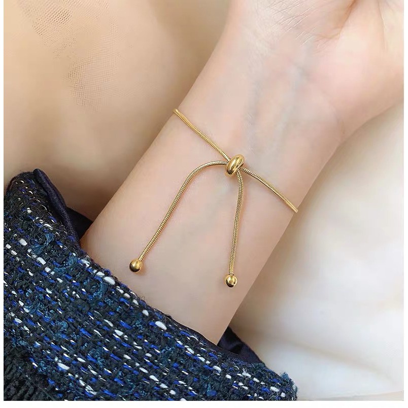 Kalung Rantai Clavicle Retractable Gaya Retro | Rantai Tulang Ular Manik-Manik Bulat Adjustable | Kalung Rantai Panjang Sedang Untuk Sweater | Kalung Pendek Bahan Titanium Steel Lapis Rose Gold 18K | Anti Air / Alergi Tidak Pudar | Hadiah Self-Keeping