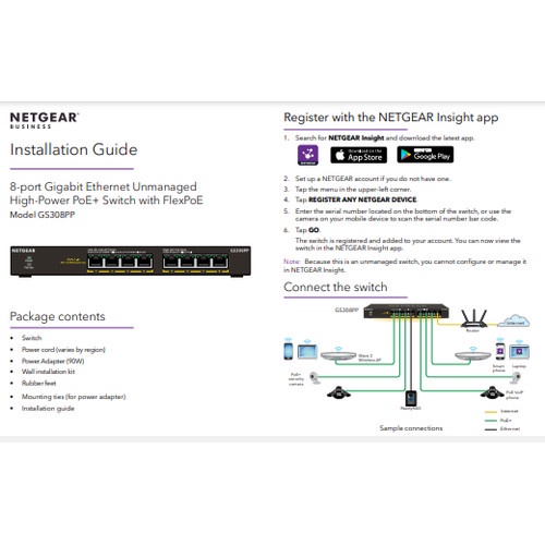 Netgear GS308PP 8 Port Gigabit Ethernet SOHO PoE+ Unmanaged Switch N