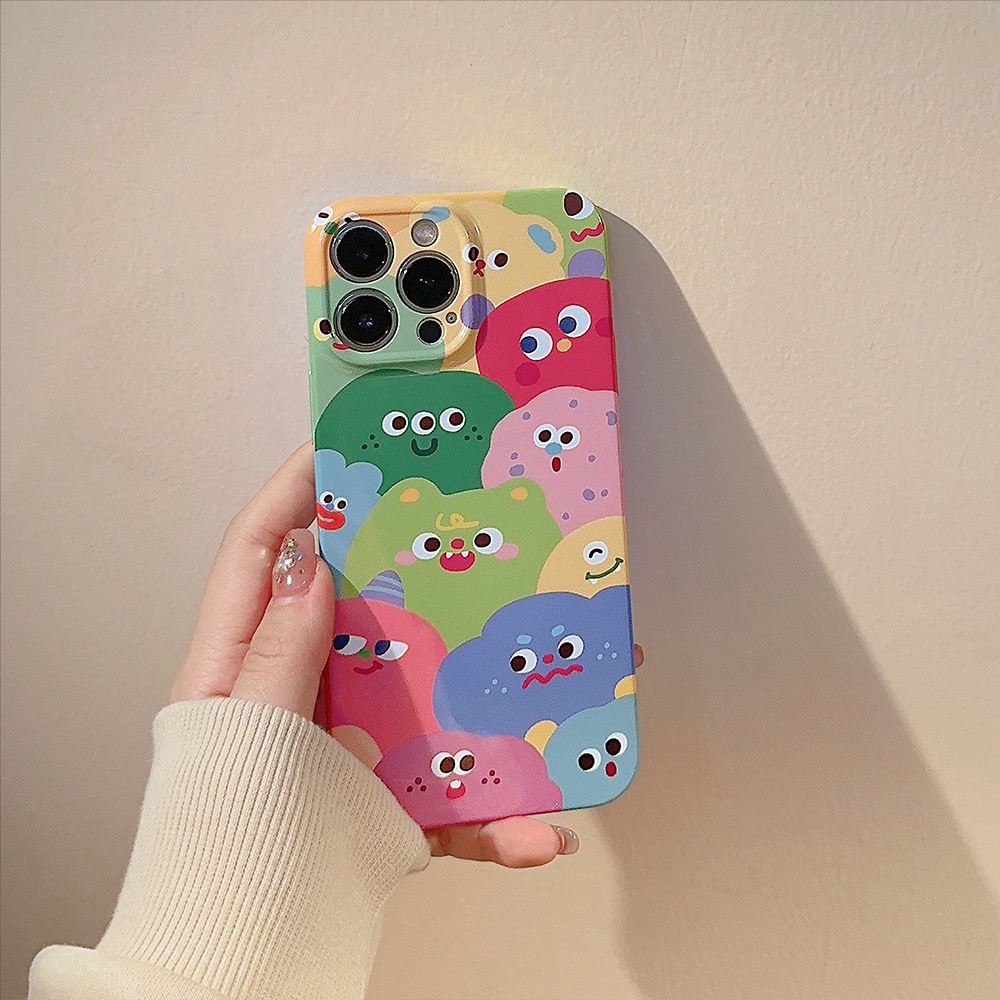 IPHONE Cute Colorful Little Monsters Full Protection Case Phone Hard Film Glossy Cover Untuk Iphone7 8 PLUS X XR XS 11 12 13 14 PRO MAX SE 2020