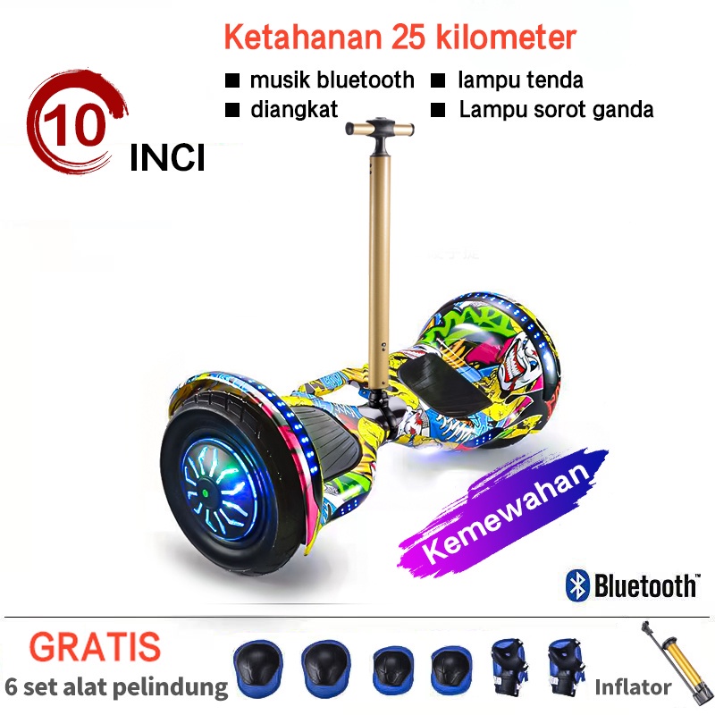 ebuy【Produk baru】Smart Balance Wheel 10 Inch / LED Light Self Balancing 2 Wheel Scooter with Bluetooth Speaker Hoverboard  / GRATIS 6 set alat pelindung