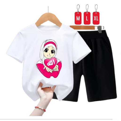 Hzl_outfit Kaos Baju Setelan Anak Cewek Hijab Tulisan Arab/ Size M,L,XL