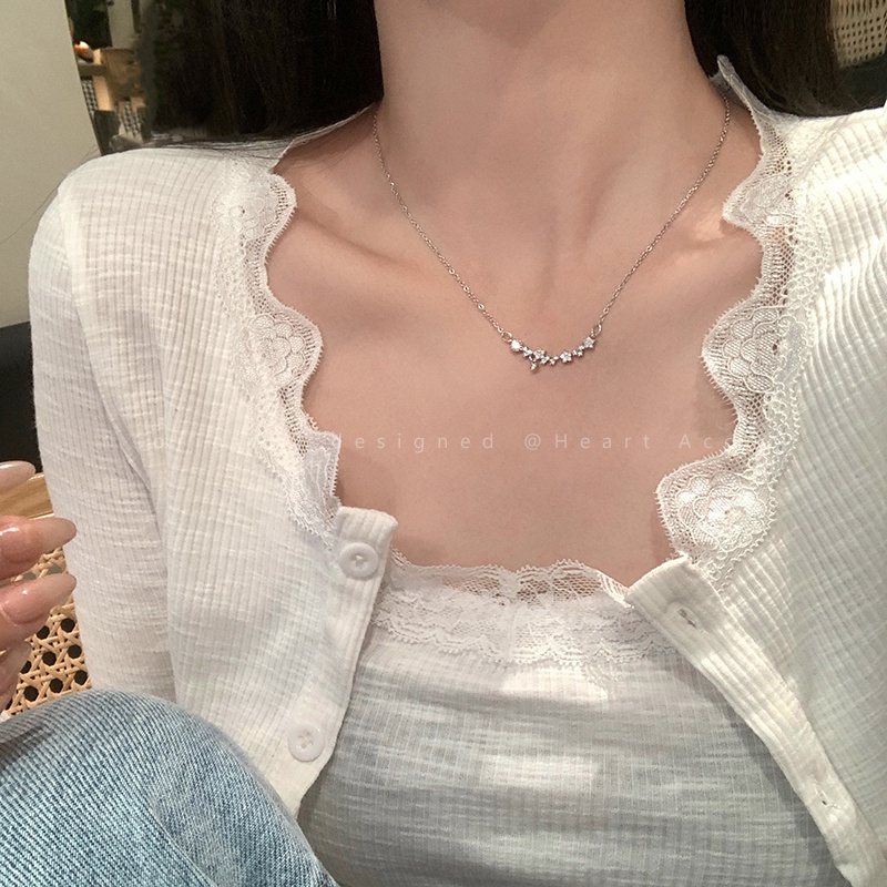 AY(CN) Kalung Zircon Sliver Choker Rantai Klavikula Bunga Sederhana Untuk Aksesoris Perhiasan Wanita