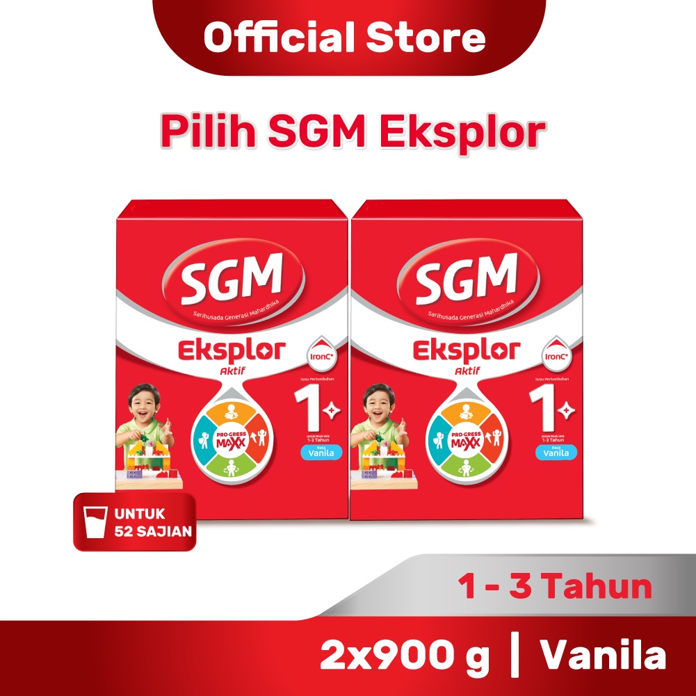 SGM Eksplor 1+ dengan IronC Susu Pertumbuhan Rasa Vanilla 900GR x 2