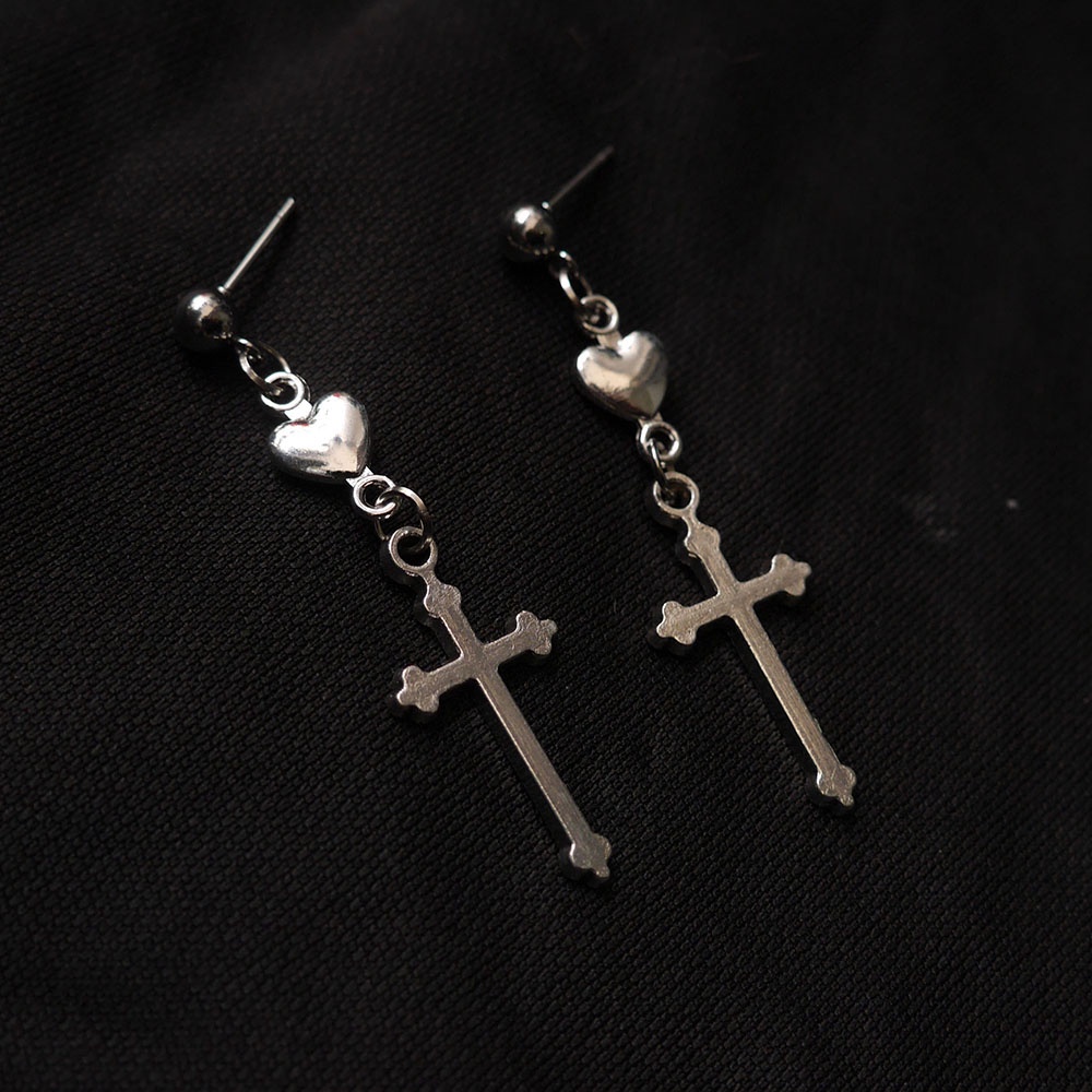 1pasang woman fashion punkstyle heart cross pendant Studs earring Menjuntai Perhiasan