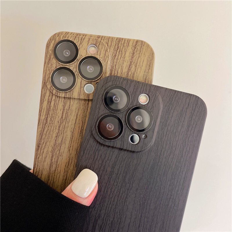 IPHONE Casing Ponsel Serat Kayu Walnut PC Ultra-Tipis Untuk Iphone11 12 13 14 Pro Max Anti Jatuh