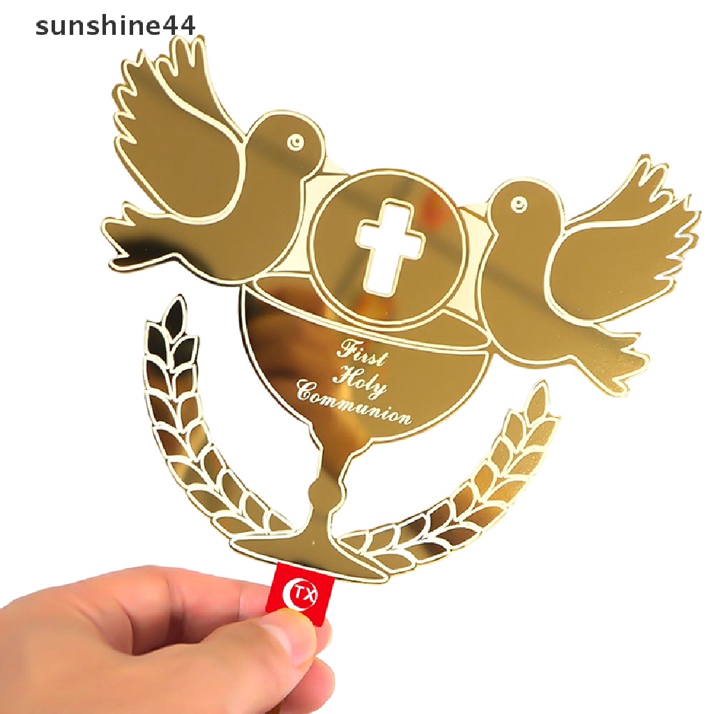 Sunshine 1Pc Baptis Cake Topper Merpati IHS Hiasan Kue Ekaristi Golden Silver ID