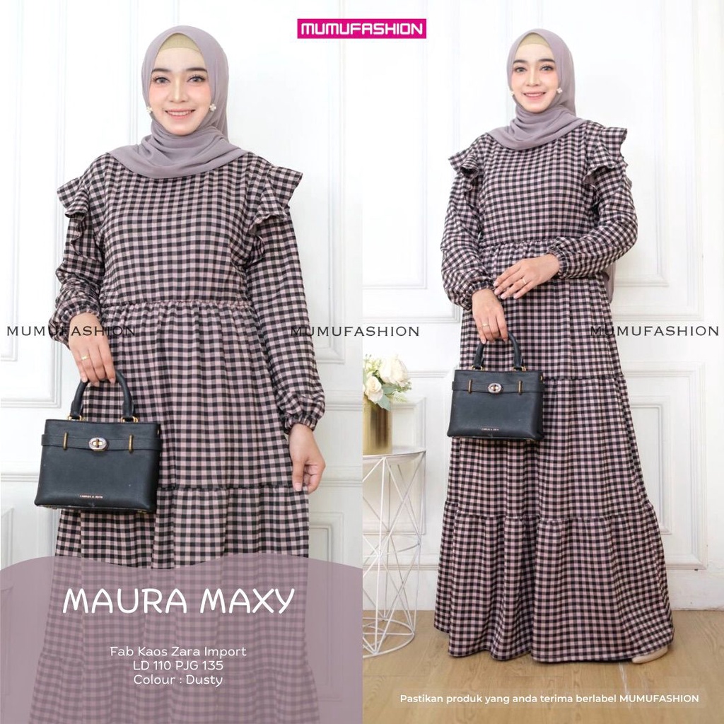 RATI - Gamis Wanita Motif Kotak-Kotak Kekinian Maura Maxy by Mumufashion Solo