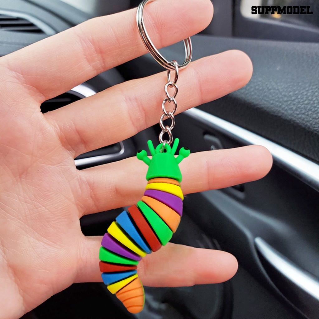 [SM] Gantungan Kunci Kartun Warna-Warni Realistis Serba Guna Reusable Dekorasi Silikon Lucu Caterpillar Key Ring Mobil Tas Liontin Untuk Dompet