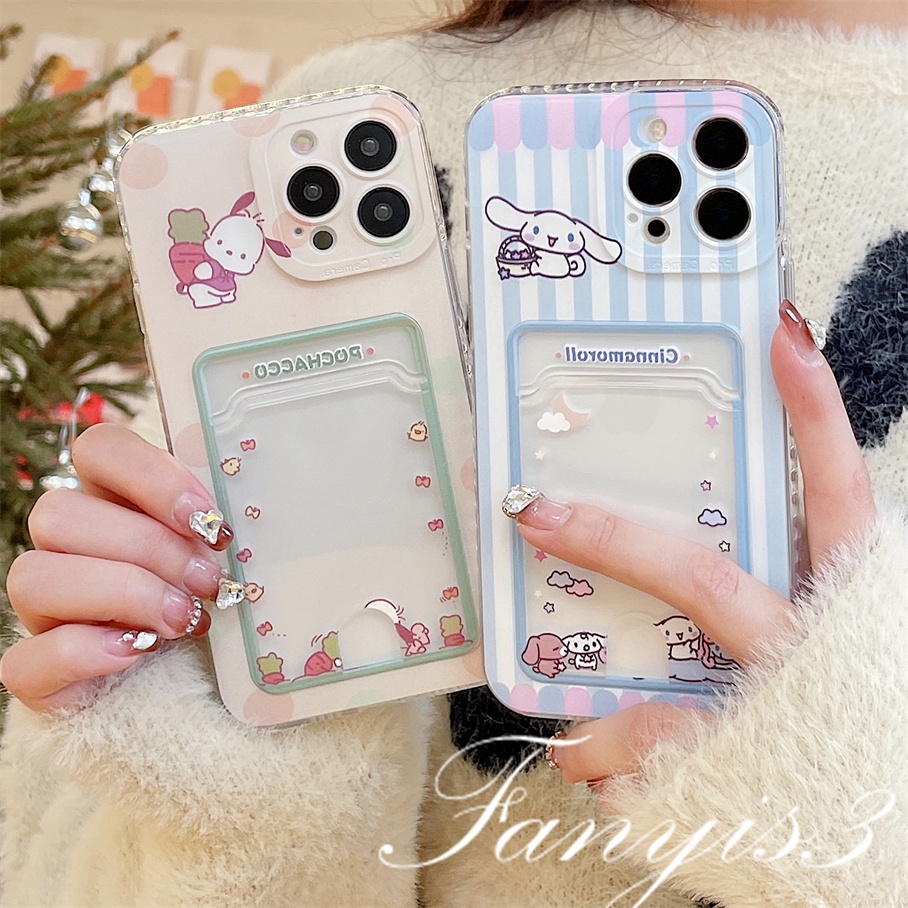 Compatible For IPhone 14 13 12 11 Pro Max X XR Xs Max 8 7 Plus SE 2020 Kompatibel Untuk Hewan Kartun Lucu Card Holder Phone Case Clear TPU Soft Cover Pelindung