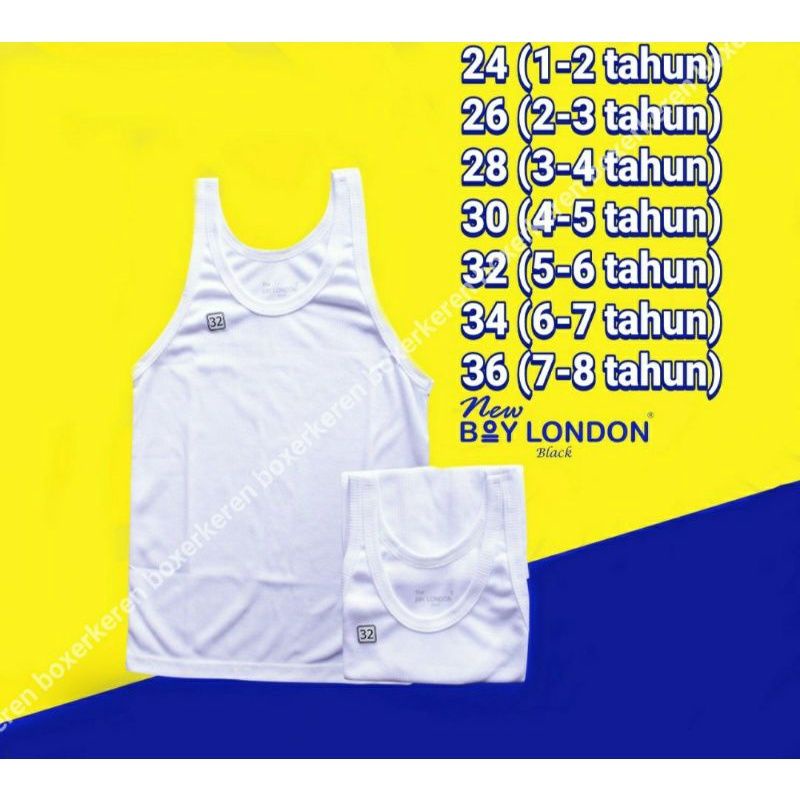 HARGA LUSINAN 12 Pcs Singlet Anak Boy London Putih Lusinan Grosiran || Boksen Anak Boy London Pria W