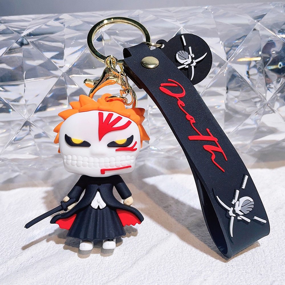 Anime BLEACH Silikon Gantungan Kunci Kartun Kurosaki Ichigo Cosplay Keyring Untuk Pria Mobil Liontin Charms Accessorie