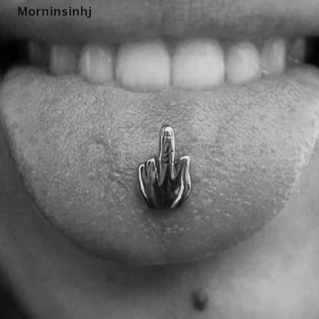 Mornin Surgical Steel Middle Finger Gesture Lidah Barbel Stud Rings Punk id