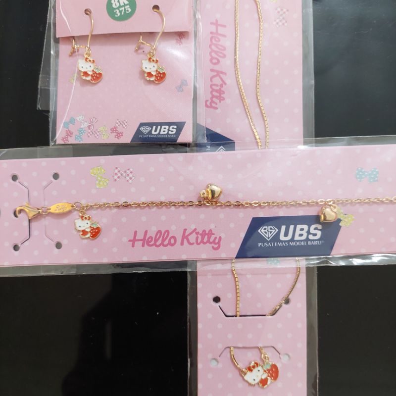 Kalung, gelang, anting anak hello kitty strawberry UBS kadar 8K 375