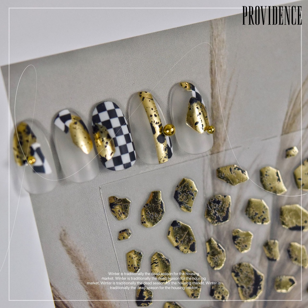 Providence Nail Decal Self-Adhesive Mudah Tempel Efek 3D Tidak Luntur Gloss DIY Gaya Jepang Vintage Relief Hitam Bunga Nail Patch Perlengkapan Kuku