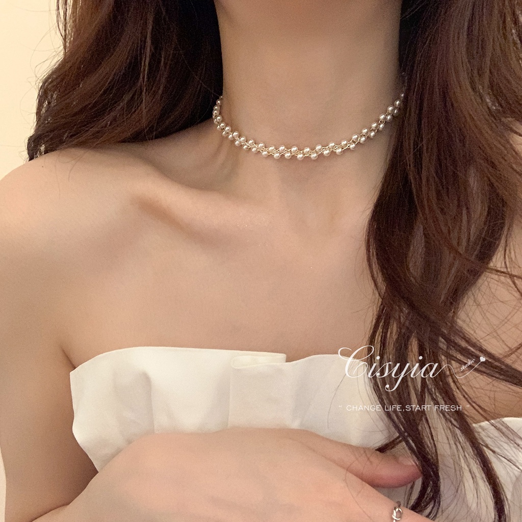 Kalung Emas Mutiara Elegan Untuk Wanita Mewah Kristal Necklace Choker Perhiasan Aksesoris