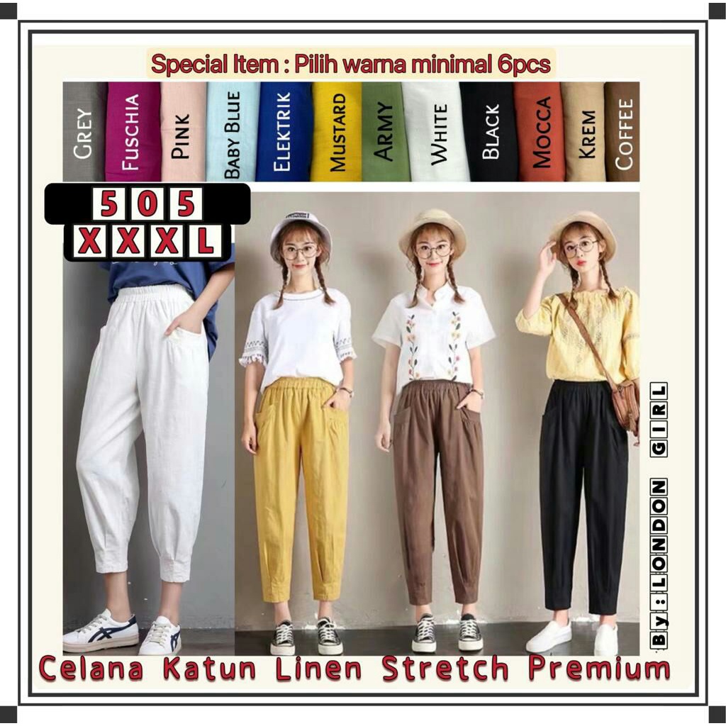 Celana Panjang Import Wanita Katun Stretch London Girl Premium Polos 505 890 2302 8502 3XL XXXL/ Wom