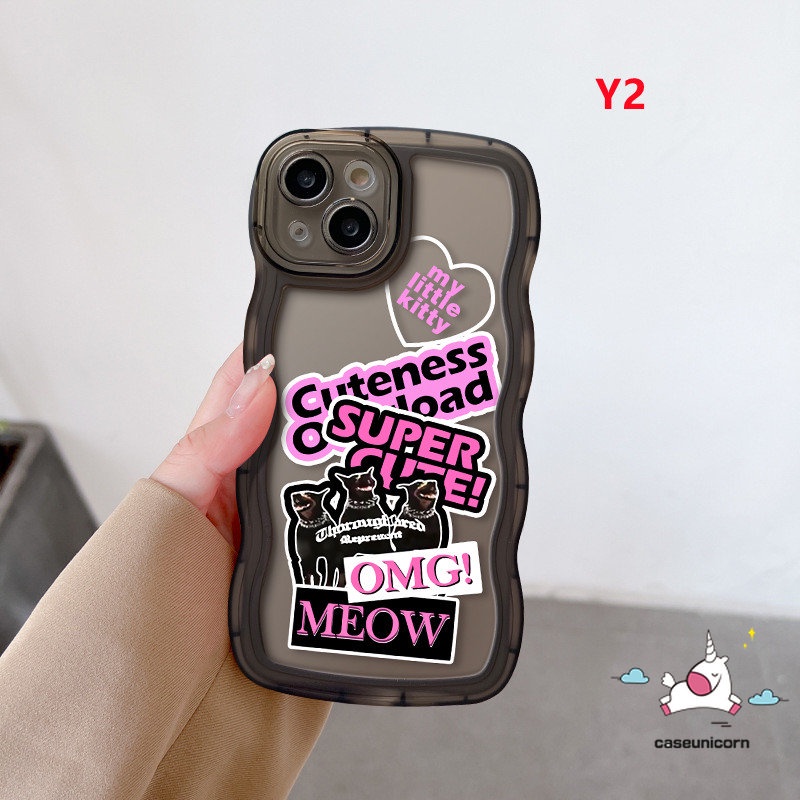 Soft Case Untuk Realme C55 C15 C53 5 6i C35 C25 C12 C21Y C33 C11 C25Y C30 C25s 10 9i 8 8i 7i 5i 7 5s C20 8Pro C20A 9Pro+ 9 C3 C17 Trendy Brand Sticker Label Kucing Keren Bergelombang Casing Edge