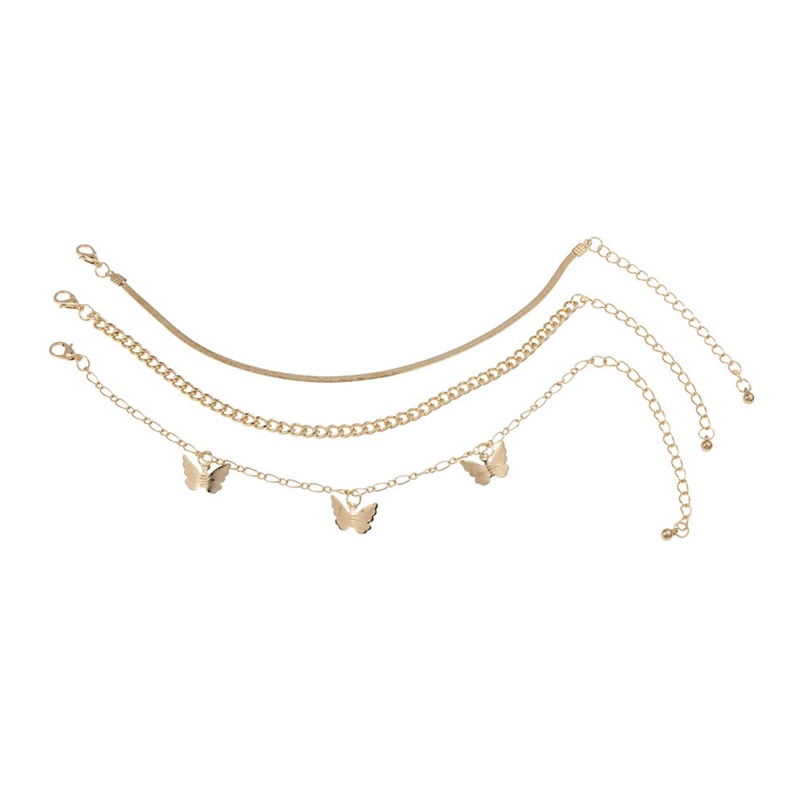 3 Pcs/Set Retro Kupu-Kupu Gelang Kaki Set Korea Multilayer Emas Wanita Gadis Perhiasan Aksesoris Hadiah