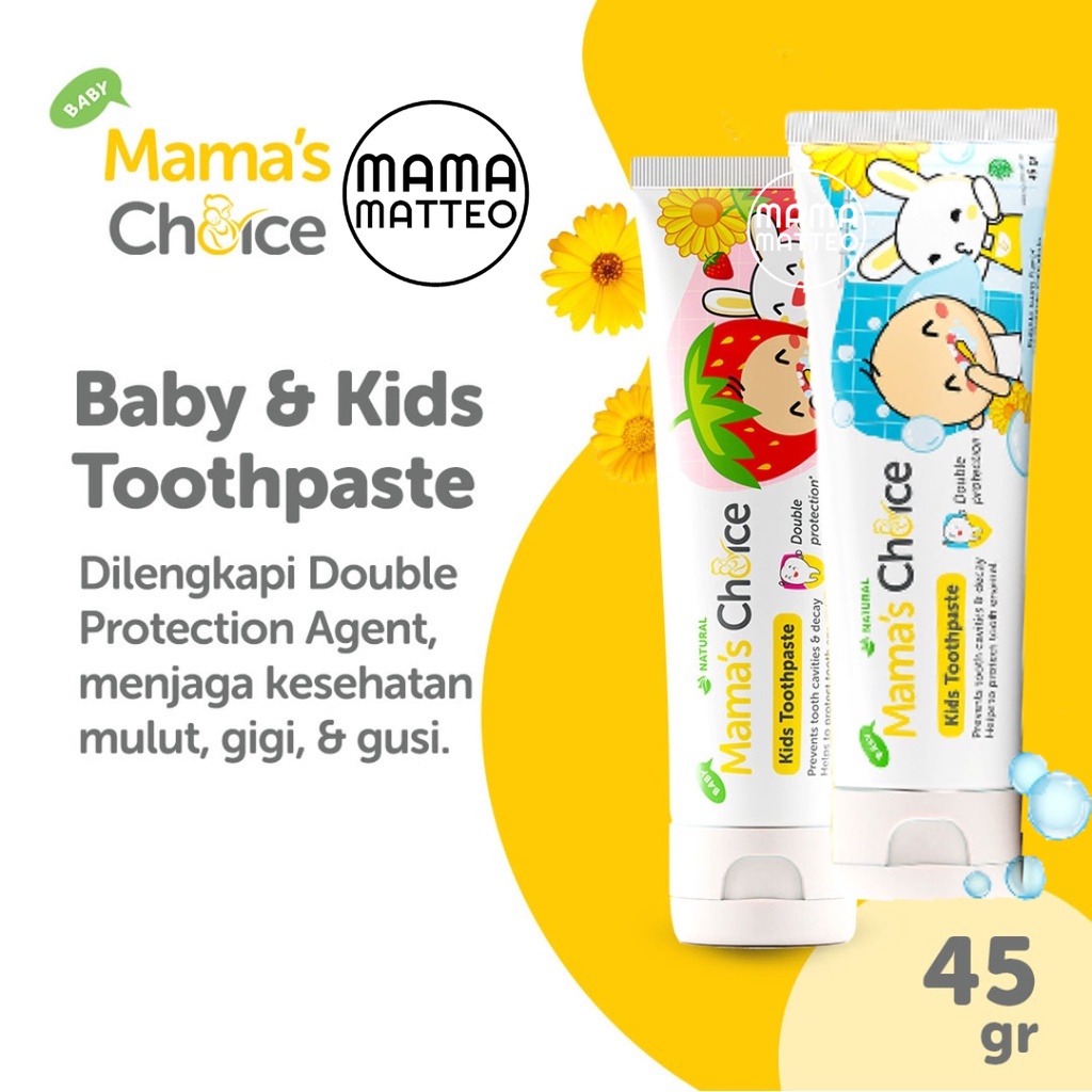 MAMA'S CHOICE Baby &amp; Kids Toothpaste 45gr / Mamas Choice Odol Pasta Gigi Food Grade Bayi Anak Strawberry / Bubble Gum / BANDUNG