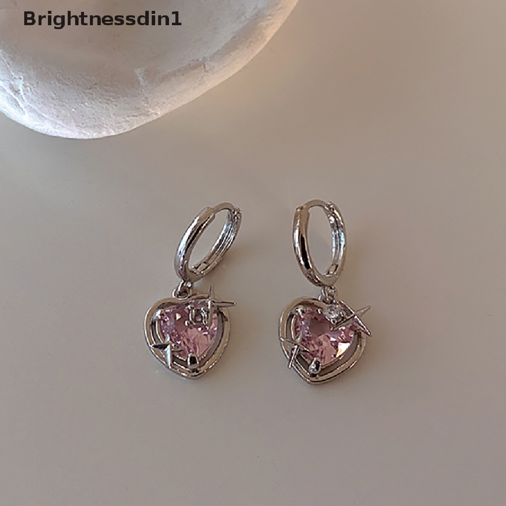 [Brightnessdin1] Fashion Peach Jantung Tetesan Air Liontin Kalung Pink Kristal Egirl Manis Keren Klavikula Rantai Estetik Perhiasan Butik